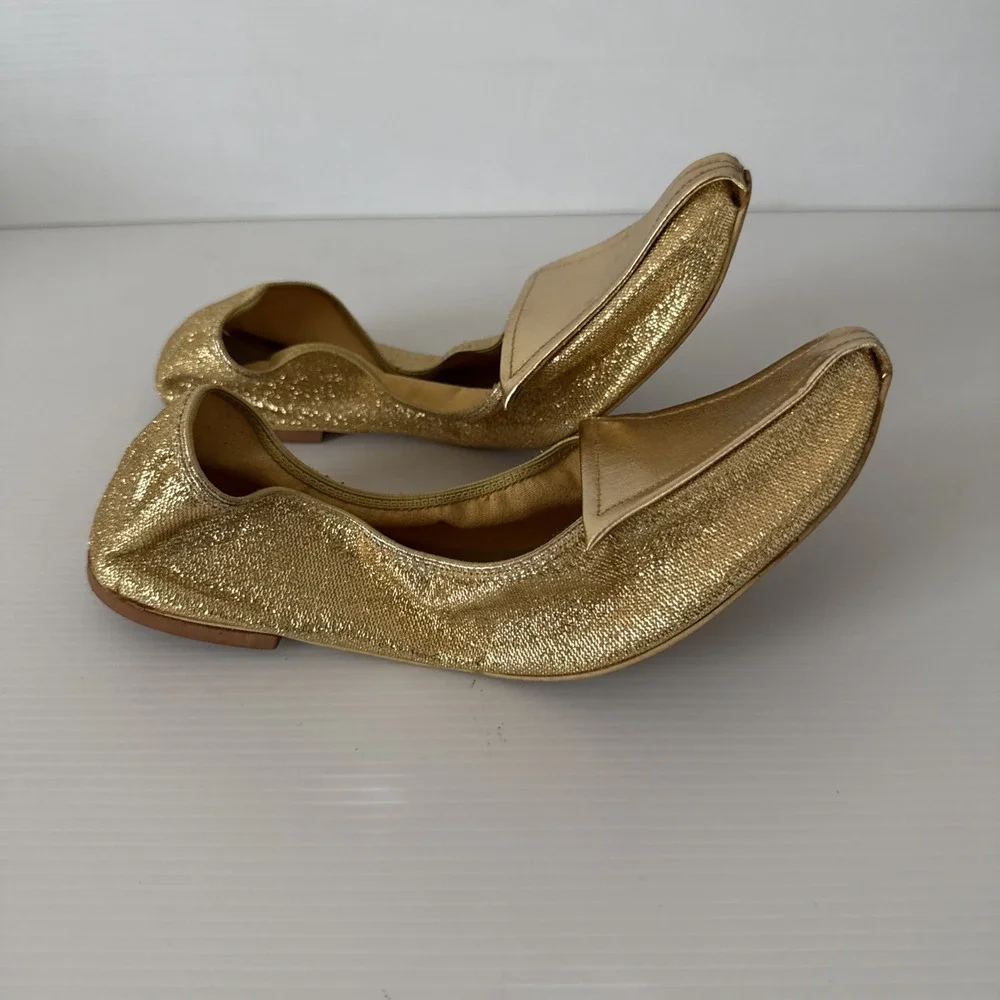 Vintage Rare Bertlyn New York Folding Gold‎ Flats Shoes Size 6 Sparkly 1960s